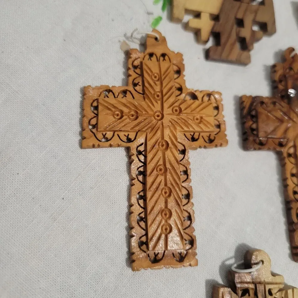 Lot of 8 Olive Wood Crosses pendants ornaments Jerusalem Bethlaham Holy Land